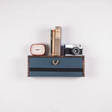 Rustic Walnut Wood Wall Mounted Nightstand Floating Shelf With Drawer