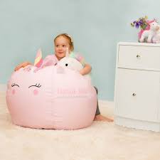 Medium Unicorn Beanbag With 3d Horn In Baby Pink Kids Bean Bags Baby Pink Unicorn Kids