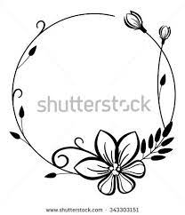Round Black And White Frame With Flowers Flower Frame Floral Wreath Drawing Wreath Drawing