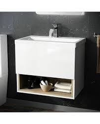 Browse a large selection of bathroom vanity designs, including single and double vanity options in a wide range of sizes, finishes and styles. Cloakroom Wall Hung Basin Vanity Unit With Single Drawer Storage Cabinet Willesden Bathroom
