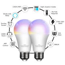 Elecwish Smart Led Light Bulb Work With Alexa Google Home E26 9w 806lm Multicolor Wifi Dimmable Lights Bulbs Equivalent Rgb