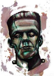 Frank // illustration 5x7”, watercolor, Frankensteins mosnter, classic  monster, Halloween, Frankenstein