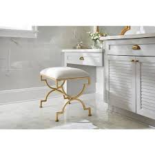 Ivory Upholstered Metal Vanity Stool