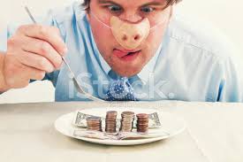 Pig Man Eating Money Food Stock Photo