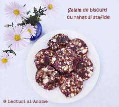 300 g biscuiti 100 g nuci macinate 100 g margarina 100 ml apa 200 g rahat 140 g zahar 50 g nuci in bucati mai mari 30 g stafide 30 g praf de cacao. Salam De Biscuiti De Post Lecturi Si Arome