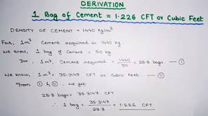 Density Of Cement Formula Volume Of Cement Bag In Cubic