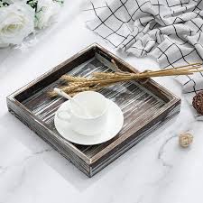 2.5 h x 20 w x 12 d coffee/tea bar serve tray / trays for coffee table.large coffee table tray.high edges to prevent items falling out. Ottoman Coffee Table Accent Hiibrid Large 18 Inch Rustic Torched Wood Decorative Tray Kitchen Dining Serving Dishes Trays Platters Guardebem Com