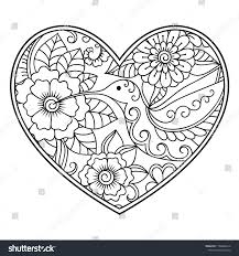 Mehndi Flower Pattern In Form Of Heart Coloring Book Page Heart Coloring Pages Coloring Books Henna Drawings