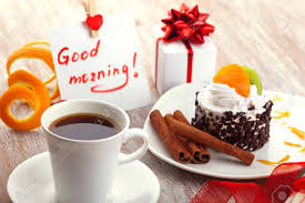 15 sweet romantic good morning quotes Love Design Morning Coffee In White Cup Note With Wish Good Morning Little Red Heart Gift Box Beautiful Cup Cake With Cinnamon Stick On White Plate Old Wooden Surface Stock Photo Picture