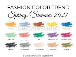 Pantone color palette for spring/summer (2021) nyfw again brings to you amazing colors for your branding and artwork with the spring fresh breeze and positive energy. Fashion Color Trends Spring Summer 2021 Trendy Colors Palette Guide Brush Strokes Of Paint Color With Names Swatches Easy Canstock