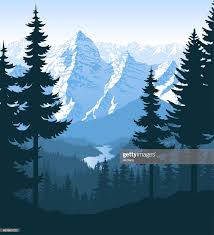 Stock Illustration Vector Morning In Beautiful Mountains Forest With River Adventure Wall Art Scenic Views Hanging Wall Art