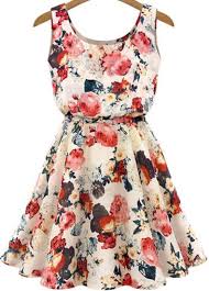 Apricot Sleeveless Round Neck Florals Print Dress Sheinside Com Fashion Cute Dresses Sleeveless Chiffon Dress