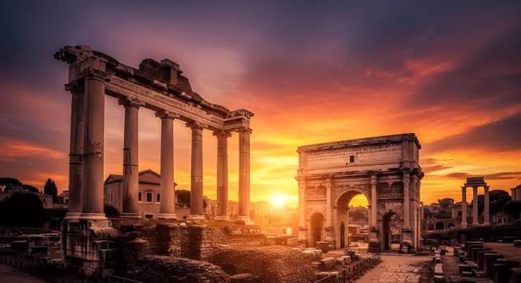 Ancient Roman Ruins At Sunset With A Dramatic Sky, Rome, Architecture, History Background Image And Wallpaper for Free Download