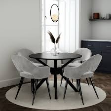 Our dining furniture options have you covered, no matter the size and layout of your room or how many people you need to seat. 4 Seater Dining Set With Round Black Table And Grey Fabric Dining Chairs Furniture123