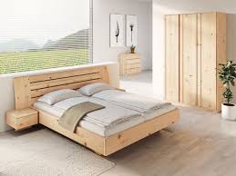 Schlafzimmer Aus Massivholz Zirbe Mit Zirbenbett Bettina 180 X 200 Cm Mit Schmalen Nachttischen Zirbenholz Bett Bett Haus