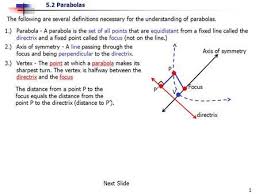 The Following Are Several Definitions Necessary For The Understanding Of Parabolas 1 Parabola A Parabola Is The Set O Writing Equations Parabola Graphing