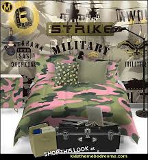 A camouflage bedspread, camouflage walls, camouflage rug, camouflage drapes and camouflage lamp shades are too much of a good thing. Army Camouflage Bedroom Decor Leadersrooms