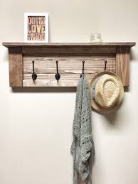 Custom rustic wood shelf with hooks made from reclaimed. Wooden Entryway Coat Rack With Hooks Rustic Wooden Shelf Etsy