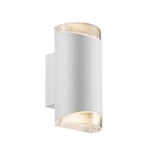 This modern outdoor wall light features a nearly square white acrylic diffuser in a silver finish metal frame. Nordlux Arn Outdoor Up Down Wall Light White