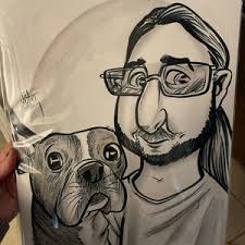 2 Faces Black and White Caricature Portrait