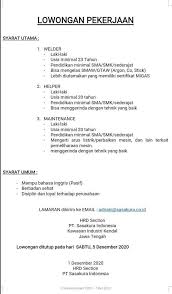 Lowongan kerja pt.dasatria utama serang oleh mr.ads oktober 28, 2020 posting komentar sekilas tentang pt.dasatria utama didirikan oleh pendirinya yaitu rusly wijaya pada tahun 1975 yang bergerak awalnya di dalam bidang pembangun hunian di wilayah jakarta indonesia, perusahaan ini berkembang pesat dan saat ini menangani pembangunan yang lebih. Lowongan Krj Cikande Mesin Listrik Ngelas Lowongan Kerja Pt Mitsuba Indonesia Video Proses Perbaikan Mesin Las Listrik Rhino Mma120a Mungkin Kurang Detail Karena Kondisi Saya Pas Kurang Fit Jadi Kurang