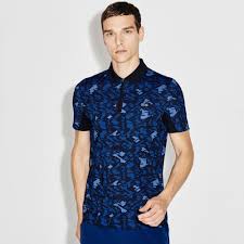 Black And Royal Blue Shirt Men S Sport Print Technical Jersey Tennis Polo Shirt Black French Royal Blue Lacoste Men Black Shirt French Royal Blue