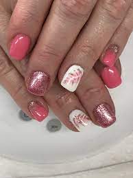 Pink Feather Gel Nails Gel Nail Designs Gel Nails Nails