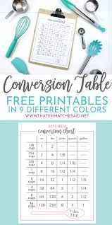 Cooking Conversion Table Free Printable Thats What Che