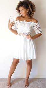 Cute White Lace Homecoming Dress Off The Shoulder Mini Prom Dress Short Sleeves Grad In 2020 White Dresses Graduation White Homecoming Dresses Graduation Dress Designs