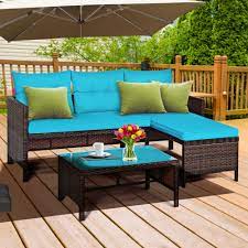 23.5 x25 x31 (l x w x h) loveseat dimension: Gymax 3pcs Outdoor Rattan Furniture Set Patio Couch Sofa Set W Turquoise Cushion Walmart Canada