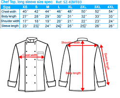 Chef And Kitchen Wear Size Chart