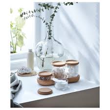 Saxborga Burk Med Lock Och Bricka Set Om 5 Glas Kork Ikea Bathroom Tray Bathroom Jars Ikea