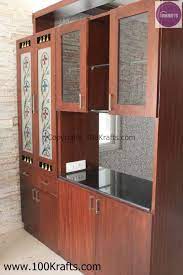Crockery Unit Plus Puja Made In Veneer Also Acts As Partition Between The Living And The Dining Crockery Unit Design Crockery Unit Rustic Dining Furniture