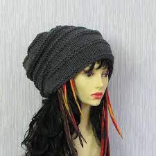 Man Dreads Beanie Hand Knitted Slouchy Hat Unisex Dreadlocks Etsy Dreadlock Accessories Knit Slouchy Hats Knitted Hats