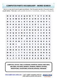 Use each letter only once. Computer Parts Vocabulary Word Search Puzzle In English