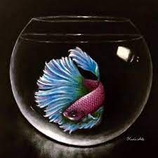 Great Work From Kavisarts Follow Their Page For More Great Art Fish In A Glass Bowl Acrylicpainting I Chose To Make The Background Black To Make It