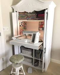 Love Sewing Vn On Instagram Great Idea A Beautiful Corner Of The Room Source Of Image Unknow Sewing Cabinet Sewing Station Craft Room Storage