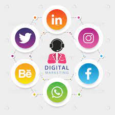Digital Marketing Brochure Template With Social Media Icons Vector Illustration Download Graphics Vectors Social Media Icons Vector Digital Marketing Digital Marketing Design