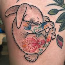 A Colourful Traditional Rabbit Tattoo Design By Bunnyhophouse On Instagram Cute Animal Tattoos Nature Tattoos Rabbit Tattoos