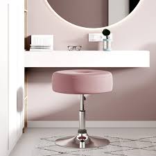 It's built on a metal frame and features an open base with a circular footprint and three straight legs. Amazon Com Art Leon Vanity Stool Modern Large Round Swivel Adjustable Makeup Vanity Benche And Stool For Bathroom Bedroom Blush Pink Kitchen Dining
