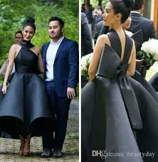 Bridesmaid Dresses Unique Design Black 2018 New Big Bow Puffy Ankle Length Satin Wedding Guest Gowns Ball Gowns Wedding Long Wedding Dresses Bridesmaid Dresses