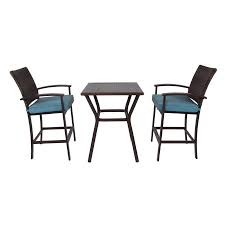 Allen Roth Atworth 3 Piece Brown Frame Bistro Patio Set With Peacock Blue Cushions Bistro Lowes Com Blue Cushions Bistro Patio Set Patio Set
