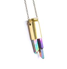 Tri Rainbow Aura Aurora Titanium Quartz Point Crystal Bullet Necklace Rainbow Aura Quartz Titanium Quartz Bullet Necklace