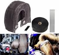 T4 Turbo Heat Shield Blanket Cover + 2" 50FT Exhaust Header Wrap Tape Black