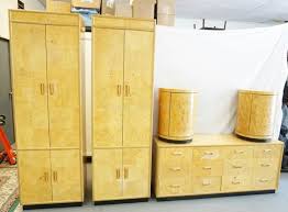 Beds bedroom groups armoire dressers vanities night stands chests all amish bedroom. Lot Scene Two By Henredon 5 Pieces Of Bedroom Furniture 2 Tall Cabinets Measuring 82 Inches High Missing Shelves Low Chest And 2 Nightstands All In Blond Burl No Bed