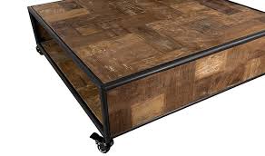 Table basse ronde racine de teck + verre. Table Basse Carree Sur Roulletes En Teck Recycle 100 Cm Thekku