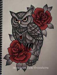 Black And White Owl And Rose Tattoo Designs Roses Owl Traditional Owl Tattoos Owl Tattoo Drawings Owl Tattoo Design