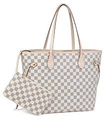 Louis Vuitton Black And Brown Checkered Purse Neverfull Louis Vuitton Look Alike Dupe Daisy Rose Checkered Tote Shoulder Bag With Inner Pouch Louis Vuitton Bag Neverfull Fashion Tote Bag Louis Vuitton