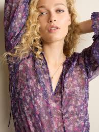 Elle Top Womens Size Small V Neck Short Sleeve Blouse Pink Black Purple Buy  Purple Floral