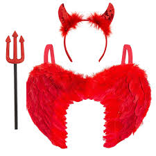 New users enjoy 60% off. Adult Devil Fancy Dress Halloween Costume Wings Devil Horns Fork 3pc Outfit Red Angel Wings Sequin Devil Horns And Fork For Adults And Kids Accessories For Halloween Carnival Buy Online In